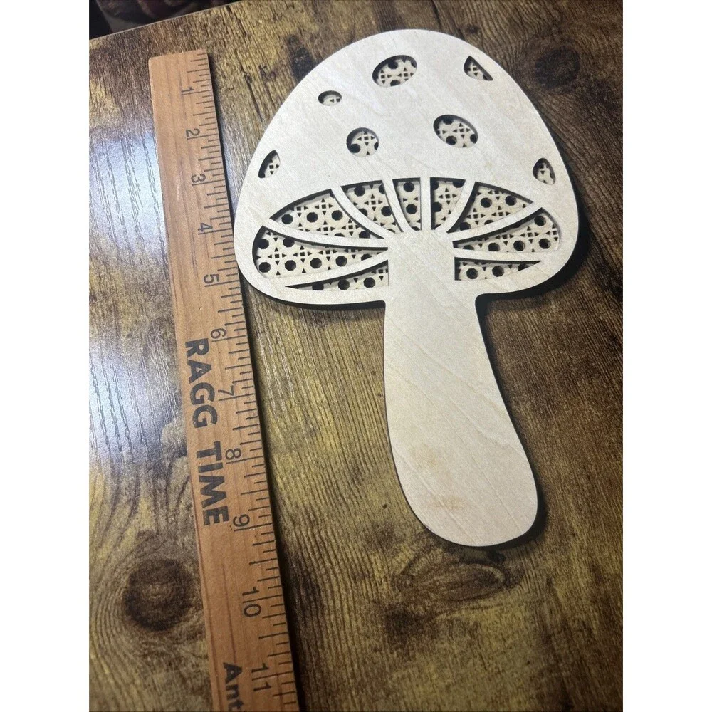 Mushroom Bundle (3) Wall Hanging Art Rattan Style Vintage Retro Natural Wood